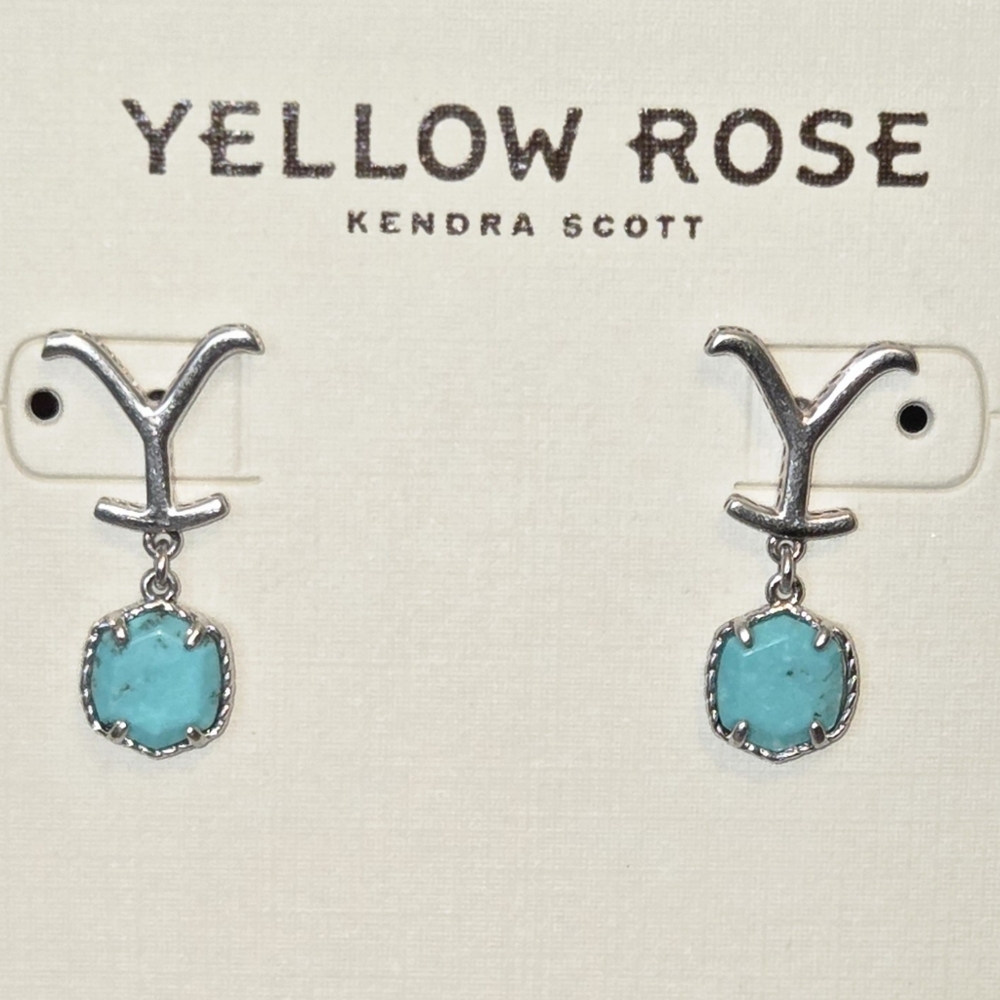 Kendra Scott Turquoise Stone Dangle Earrings in Silver - Picture 4 of 4